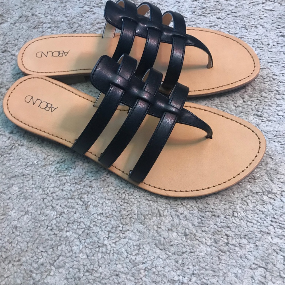Black Faux Leather Sandals